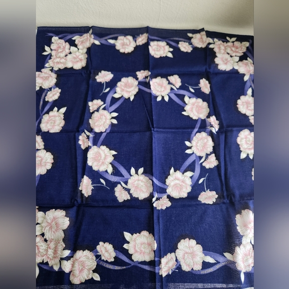 Pierre Balmain Floral Navy Cotton Scarf Handkerchief - Picture 2 of 4